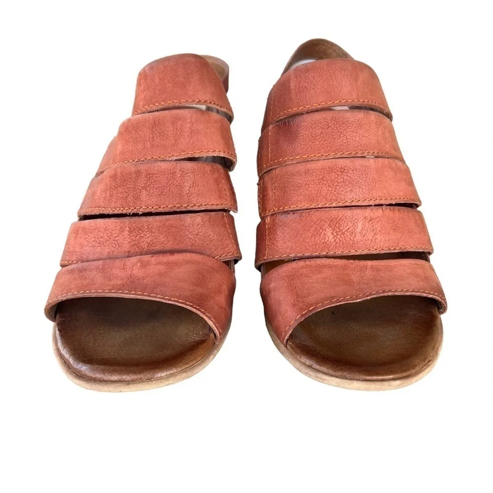 Miz Mooz Kenmare Leather Wedge Slingback Sandal Rust Brown EU 37 US 6.5/7 GUC